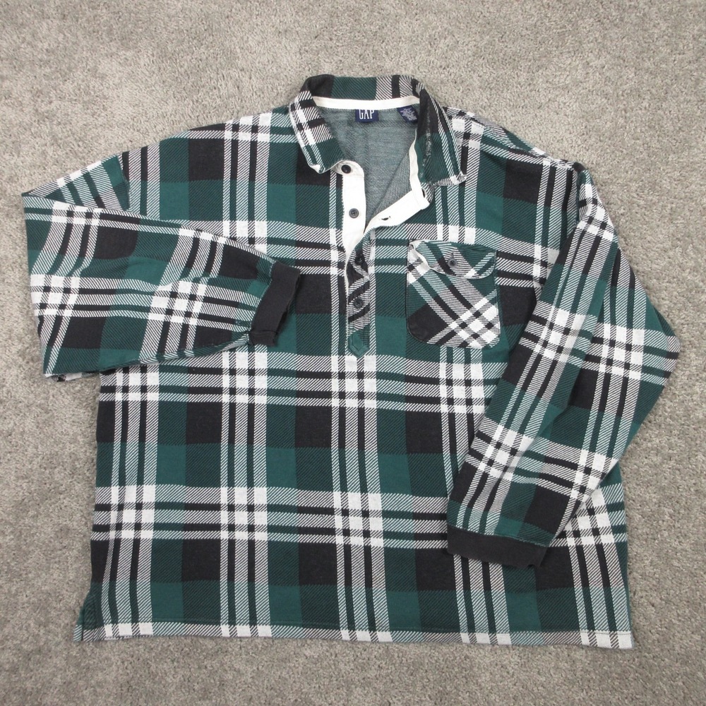 Vintage Gap Shirt Mens XL Green Plaid Twill Flannel Rugby Pocket Outdoor Soft